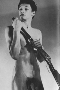 sexy naked boy with vintage gun